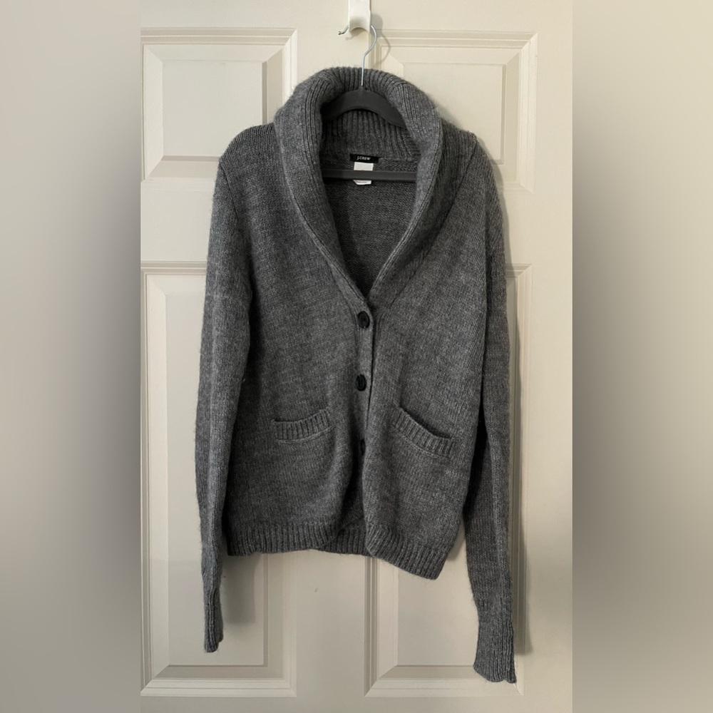 J. Crew Women’s Gray Cardigan Sweater Alpaca Wool Shawl Collar Preppy Grandpa XS